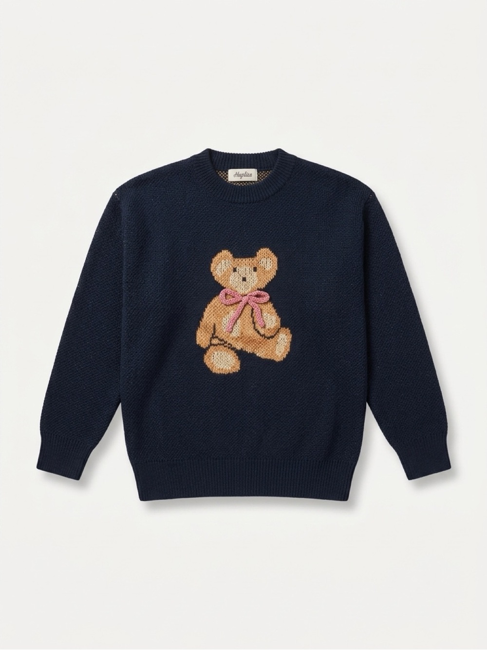 Haptics Navy Crewneck Sweater with Teddy Bear - Size Medium